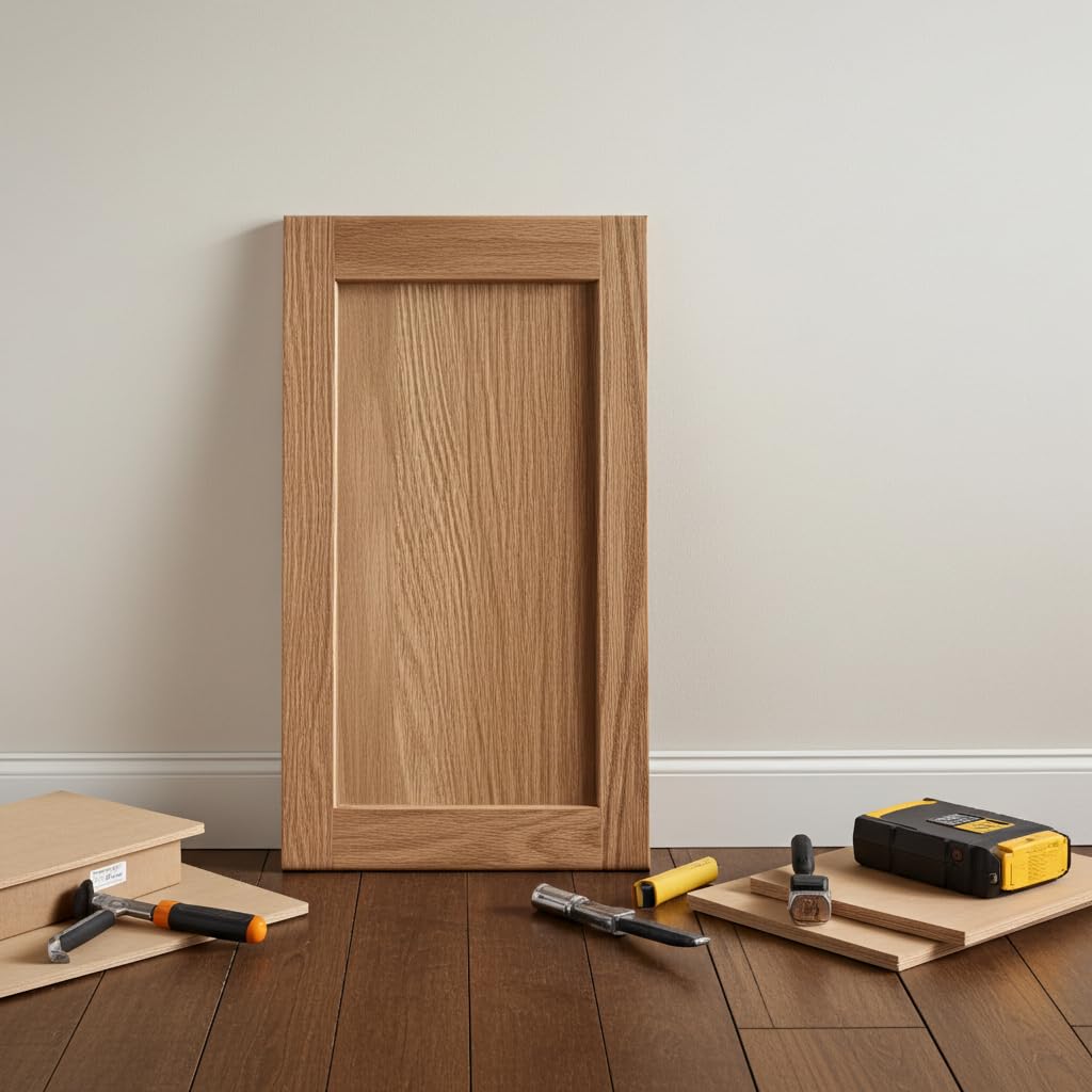 Puertas de repuesto de madera de roble macizo sin acabar, para recubrir cocina, cajones, alacenas, paneles de baño, estilo agitador, pintables, pintables, y perforables (18 x 12 pulgadas)