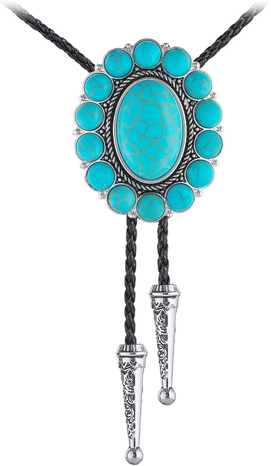 GelConnie Turquoise Bolo Tie for Men Handmade Vintage Womens Bolo Tie Necklace with Stone Western Bolero Ties Cowboy Necktie