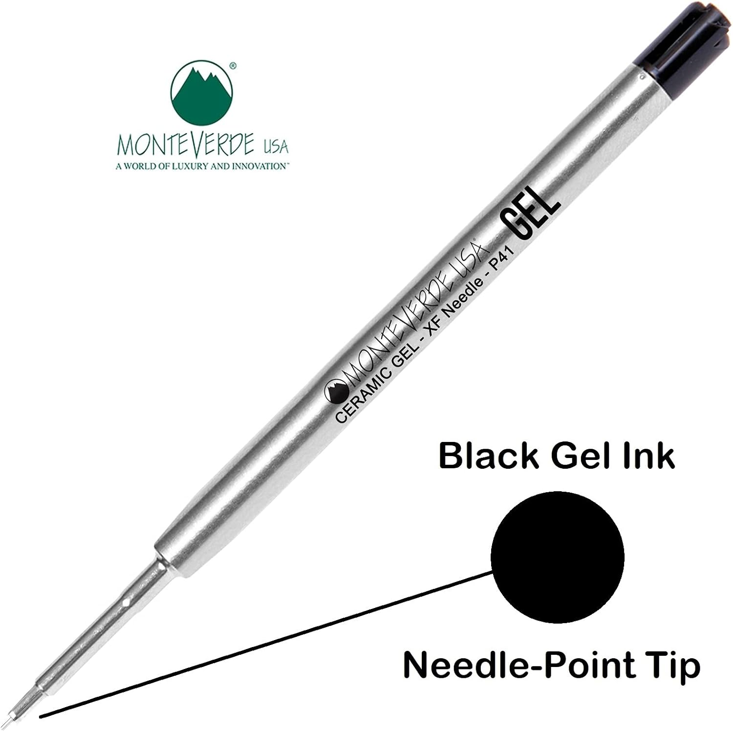 5 - Monteverde Capless Gel Ballpoint Refill to Fit Parker Ballpoint Pens, Needle Point, Extra-Fine (Bulk Packed) (Black)
