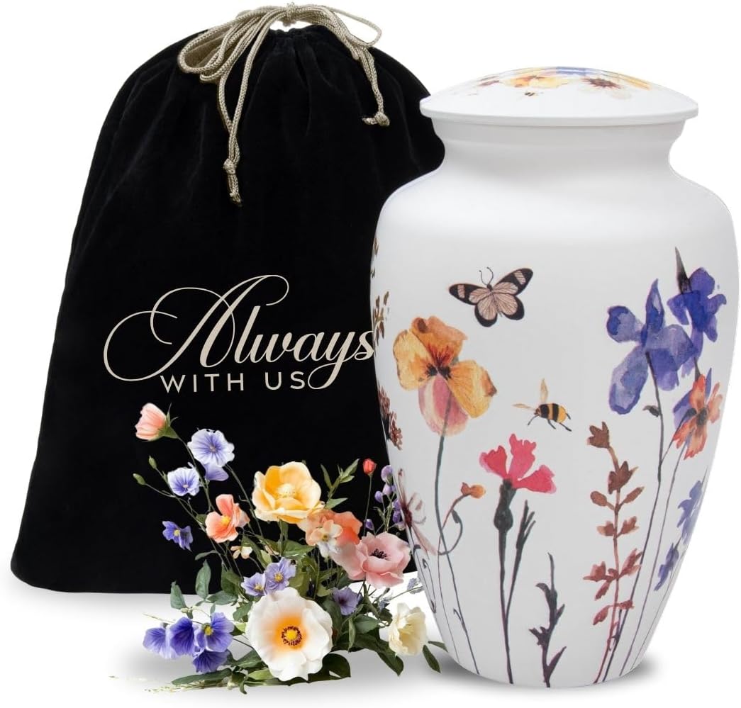 Cremation Urns for Human Ashes Adult Female | Human Urn for Ashes for Women | Decorative for Cremation, Funeral, Burial, Home | Handcrafted Large Size - Wildflower