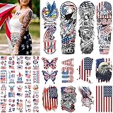 CUTELIILI Independence Day Temporary Tattoo,4th of July Sleeve Tattoo, American Flag Fake Tattoos,Re