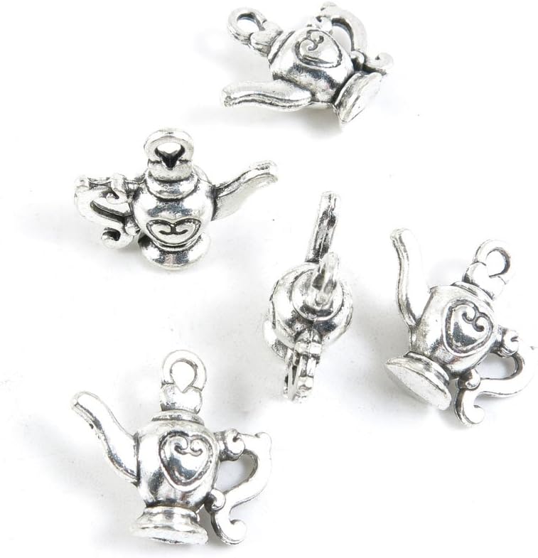 Antique Silver Tone Jewelry Making Charms Pendant Findings Craft Supplies Bulk Lots Arts D7RY4 Wine Pot Teapot Tea Kettle