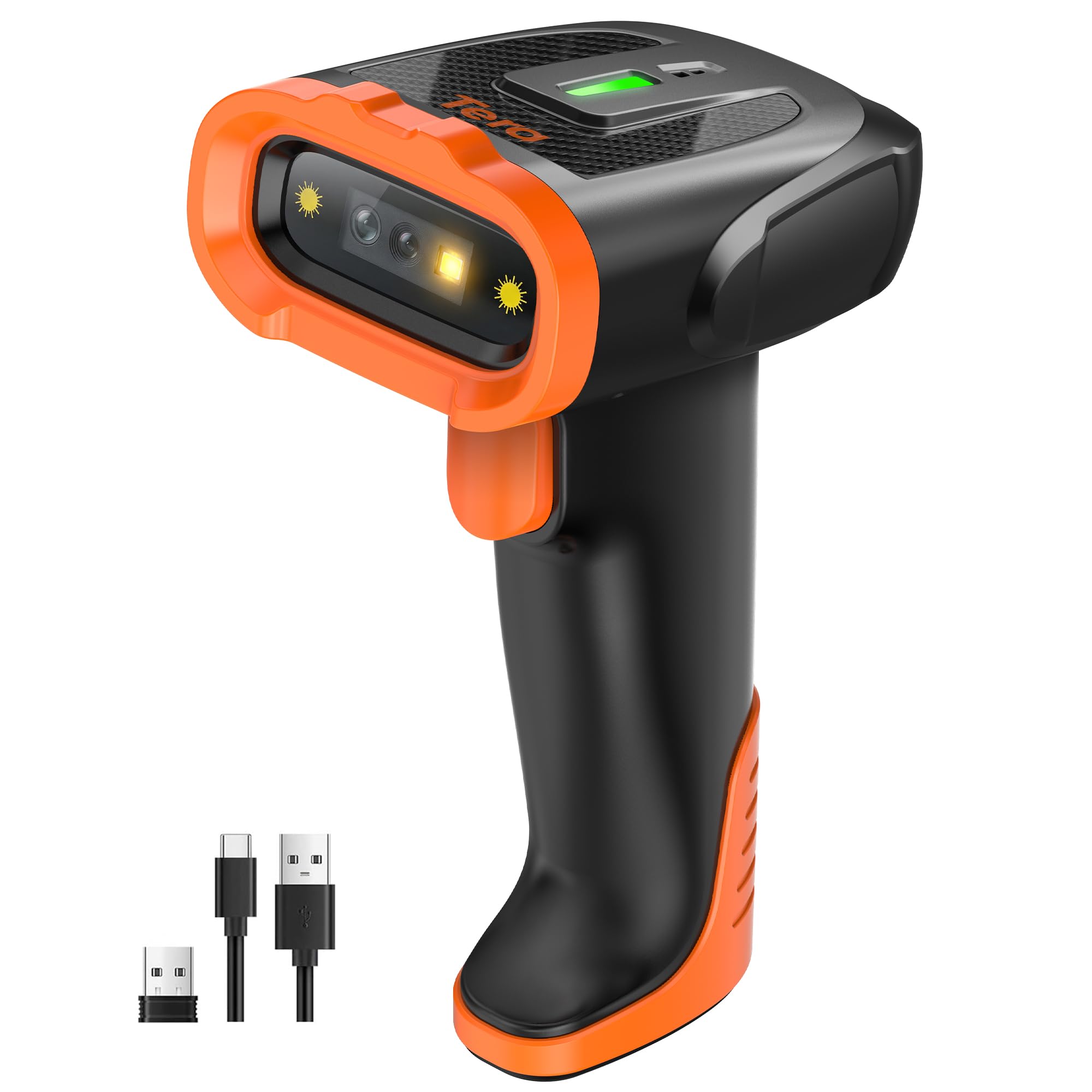 Tera Escáner de códigos de Barras 1D 2D QR con Bluetooth: batería de polímero de Litio 2200 mAh 2.4G inalámbrico y USB Cable escáner Manual CMOS Global Shutter para POS almacén Comercio Oficina D5300