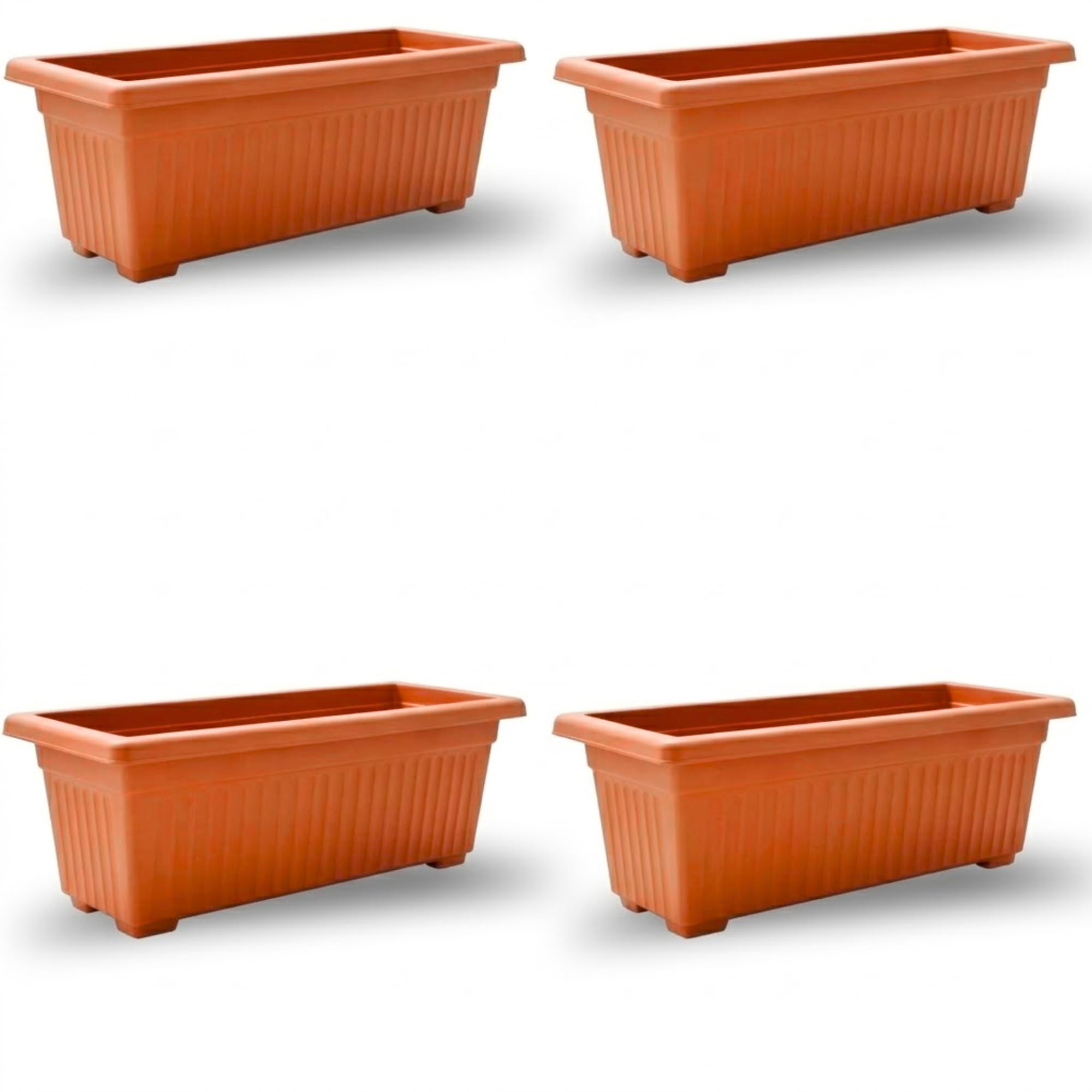 KYY'Z Rectangular Plastic Window Trough Planters - Durable Window Boxes For Vegetables, Balconies & Office - Optimized Drainage & Airflow Planter Pot (Terracotta, 4 Pack 55cm)