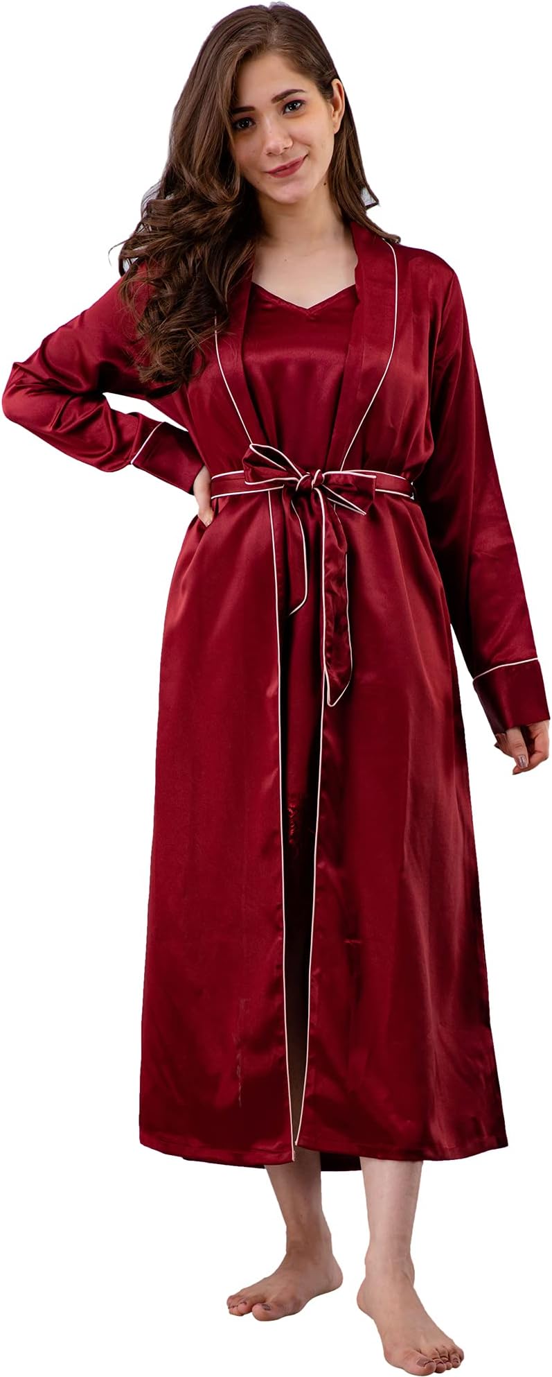 PRETTY LOVING THING Women Maroon Nighty with Robe