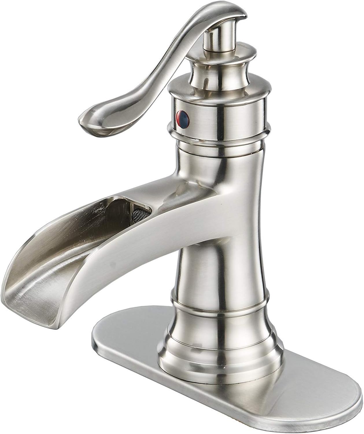New Deal Era Waterfall Bathroom Faucet Brushed Nickel Single Handle Farmhouse Modern Vanity Faucet Commercial Bath Sink One Hole Deck Mount