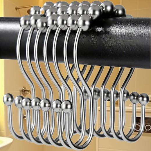 Bathroom Curtain Hooks Set - Small Double Ear Design with Zigzag Shape for Shower and Window Curtains, Durable Metal Construction