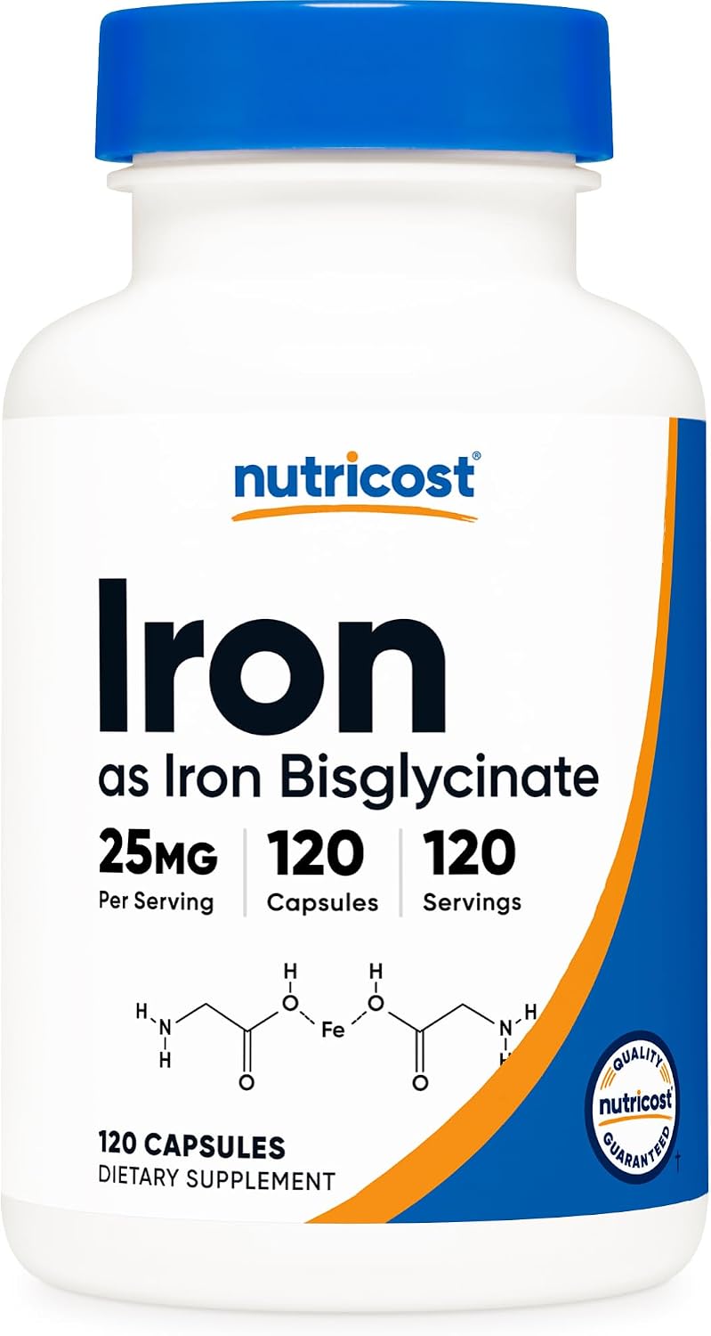 Nutricost Iron Bisglycinate Supplement (25mg) 120 Capsules, Gluten-Free