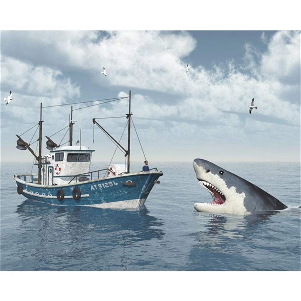 Amazon｜北欧の青空船のサメのポスターとプリントキャンバス絵画壁