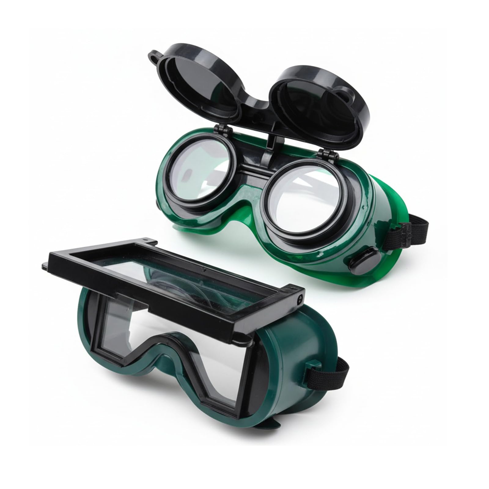 2 gafas de soldadura abatibles, marco de plástico verde de ajuste ajustable para soldadura y antorcha de corte