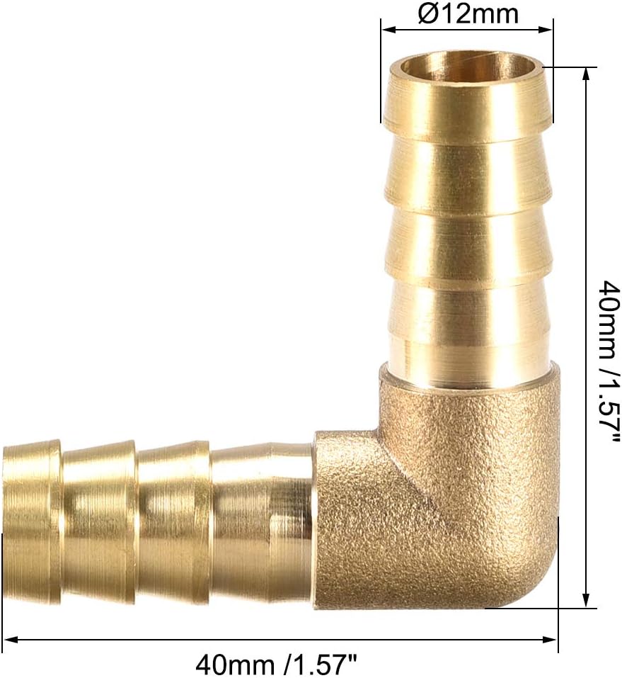 sourcing map 12mm Barb Brass Hose Fitting 90 Degree Elbow Pipe Connector Coupler Tubing 2pcs, Gold - Image 3