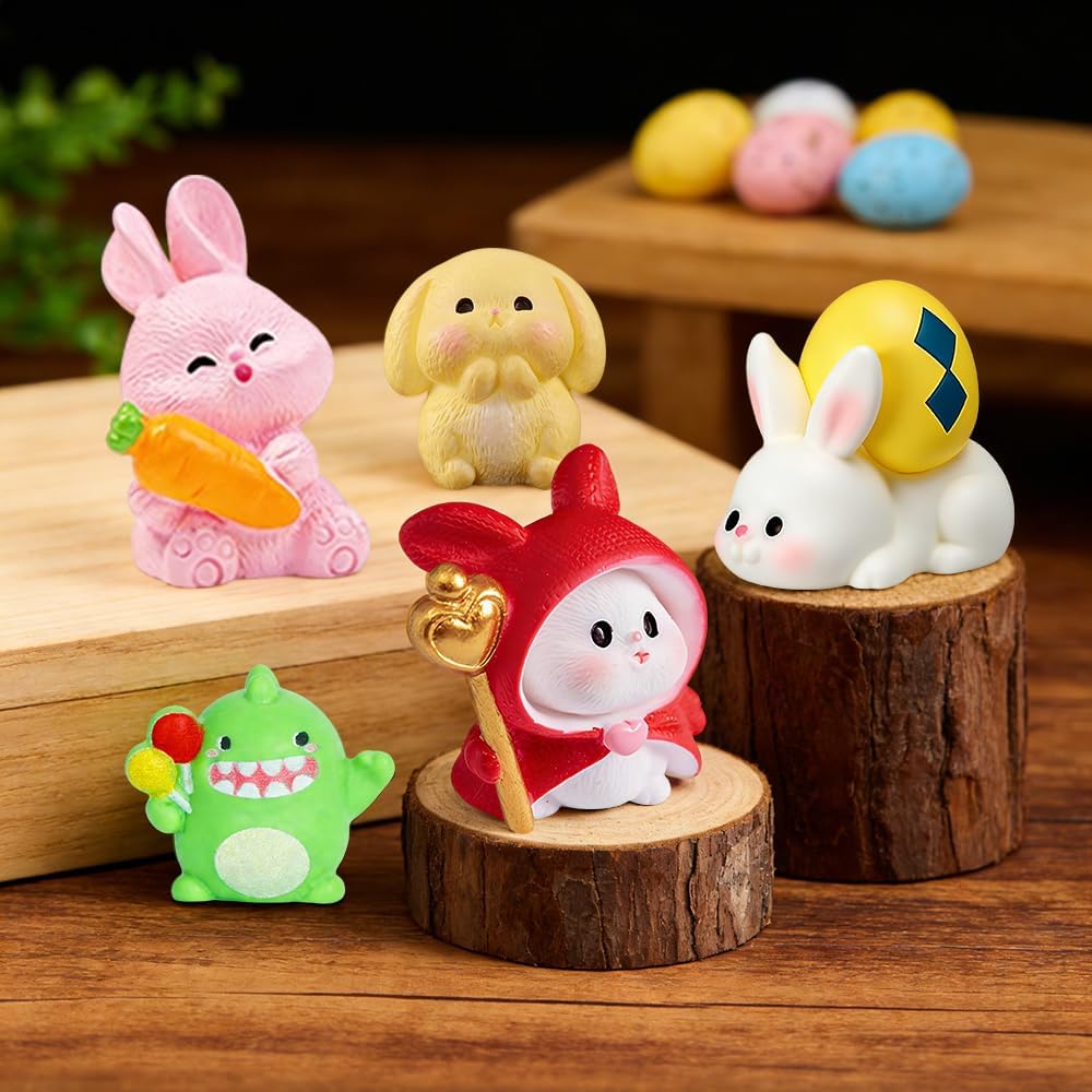 50 Pcs Easter Mini Resin Figurines, Miniature Sculptures Small Farm Bunny Chick Fairy Garden Decor for Dollhouse Easter Egg Fillers Party Favors Supplies DlY Landscape Terrarium