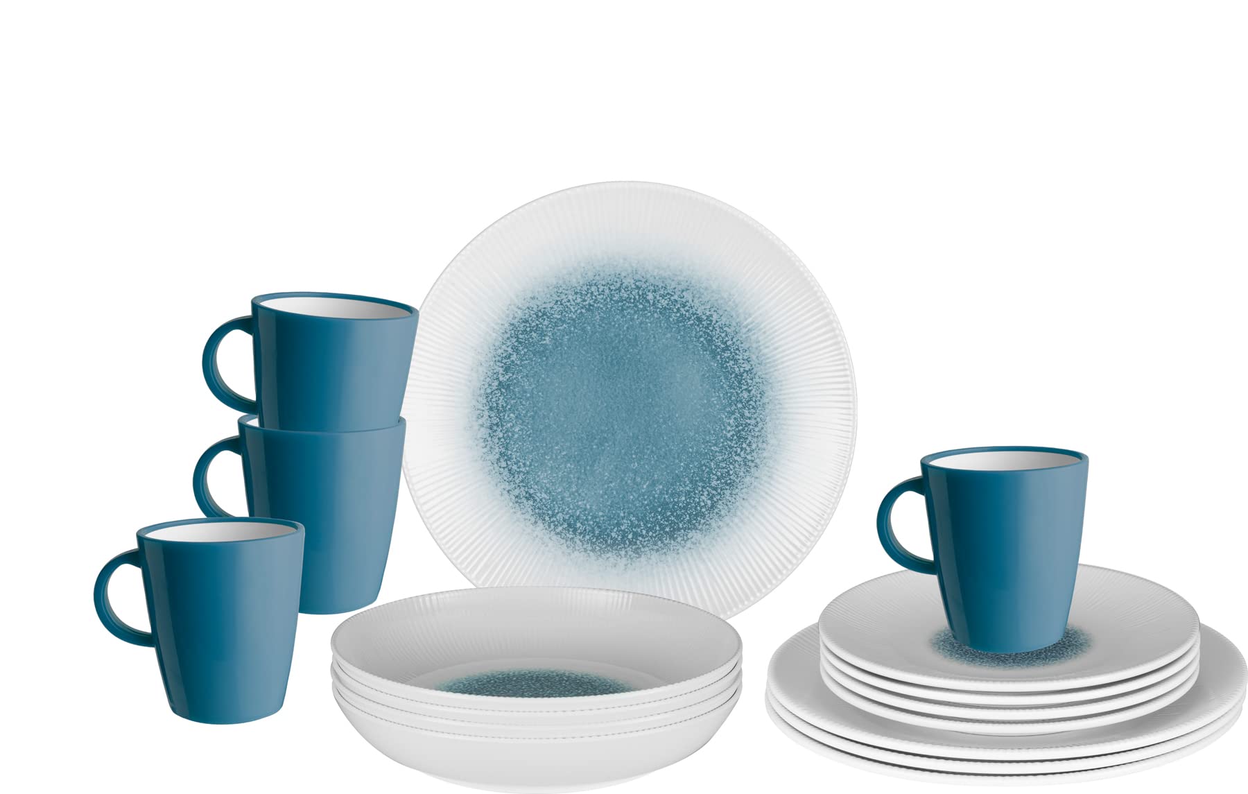 BRUNNER 0830155N.C1X Set Stoviglie da Campeggio per 4 Persone, Lunch Box Meteor Azur, 16 Pezzi