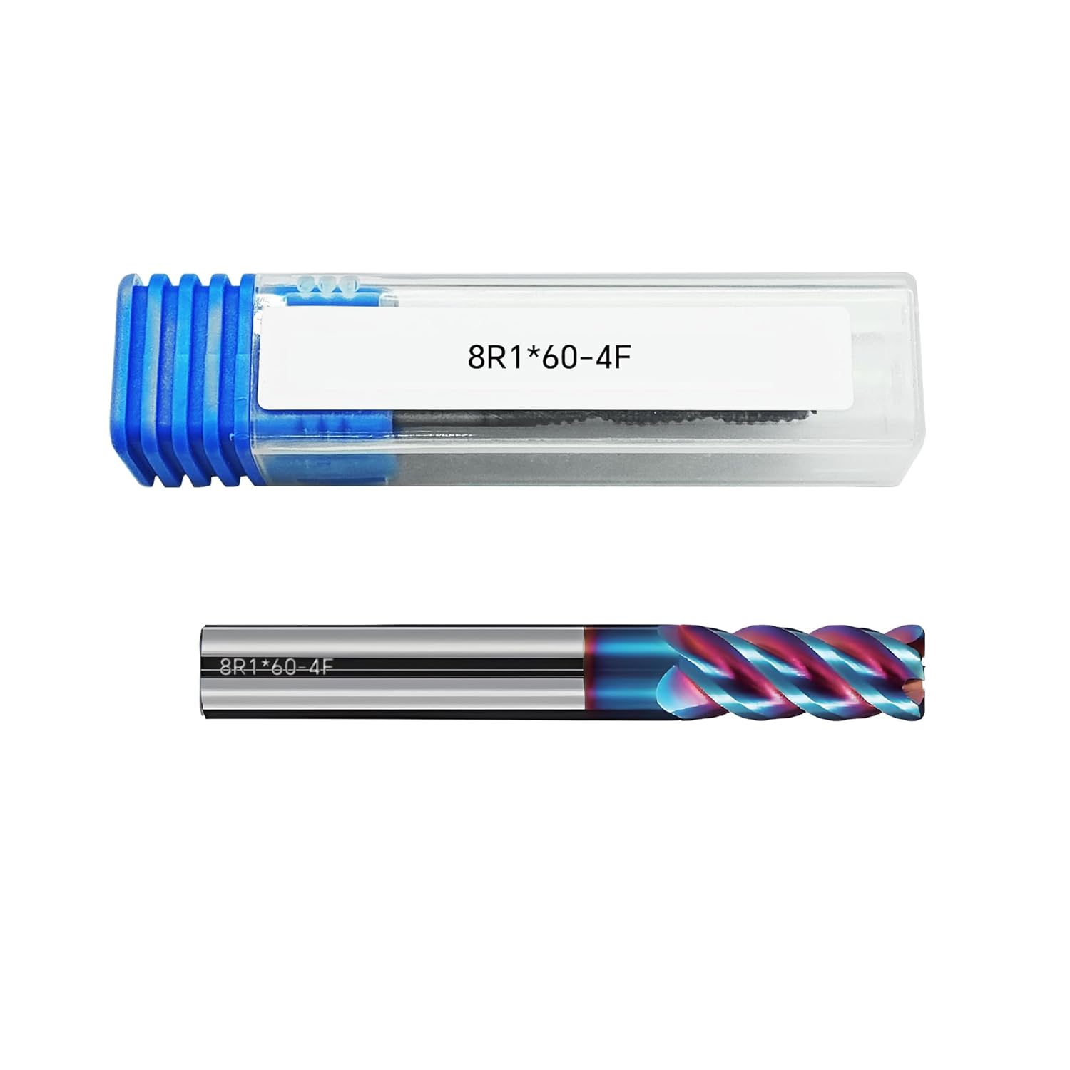 Rayjee Nano-Coated Micrograin Carbide Corner Radius End Mill, 4 Flute Flat Design, R1 Corner Radius, CM124 Carbide with 12% Cobalt, 8*20*8*60mm, CNC Milling Cutter for Steel Cast Iron up to HRC58