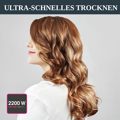 Foto von Rowenta CV5713 Motion Dry Haartrockner | 2200 Watt | schnelles Trocknen | 6 Einstellungen | Stylingdüse | Kaltluftstufe | leicht | abnehmbares Gitter | langes Kabel | Schwarz/Pink