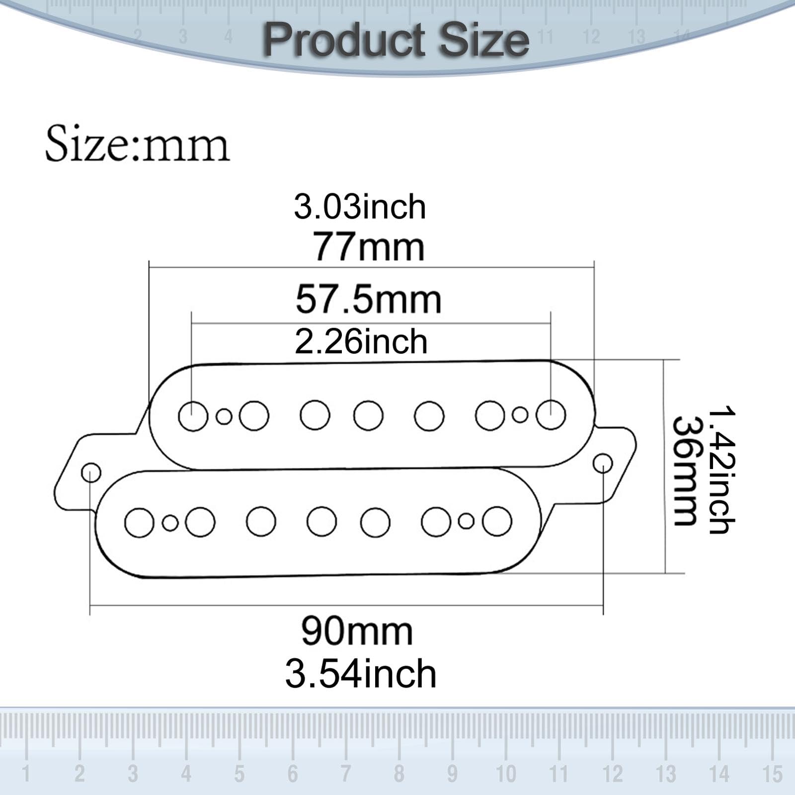 Gitarrentonabnehmer 7 Saiten Humbucker Prewired Doppelspule Ersatzteil Zubehör PP Material für Musiker Studio Heimgebrauch, Schwarz Silber 50 Mm