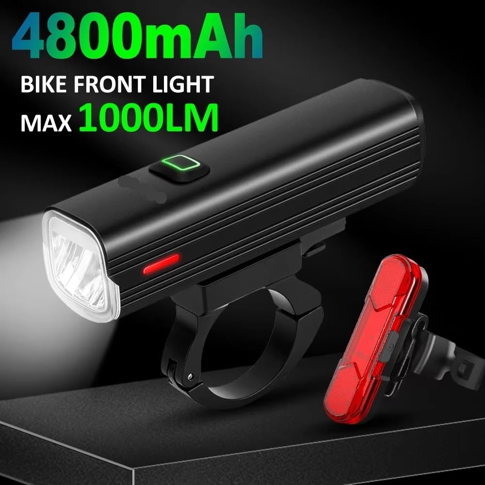 Torcia elettrica da 1000 lumen for bicicletta USB Set di luci anteriori e posteriori for bici Faro MTB antipioggia Lampada da ciclismo da 4800 mAh(520 set 2)