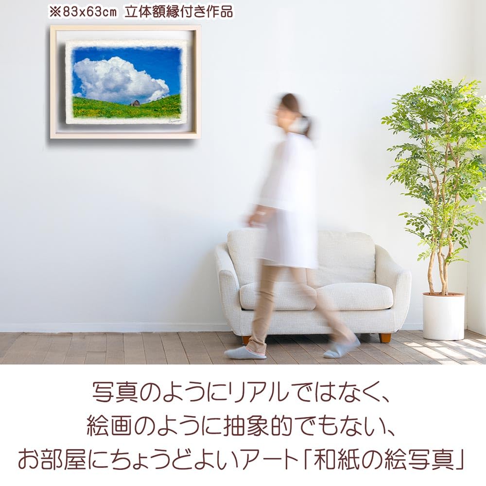 Amazon.co.jp: 和紙の絵写真 「入道雲とニッコウキスゲの丘の上の
