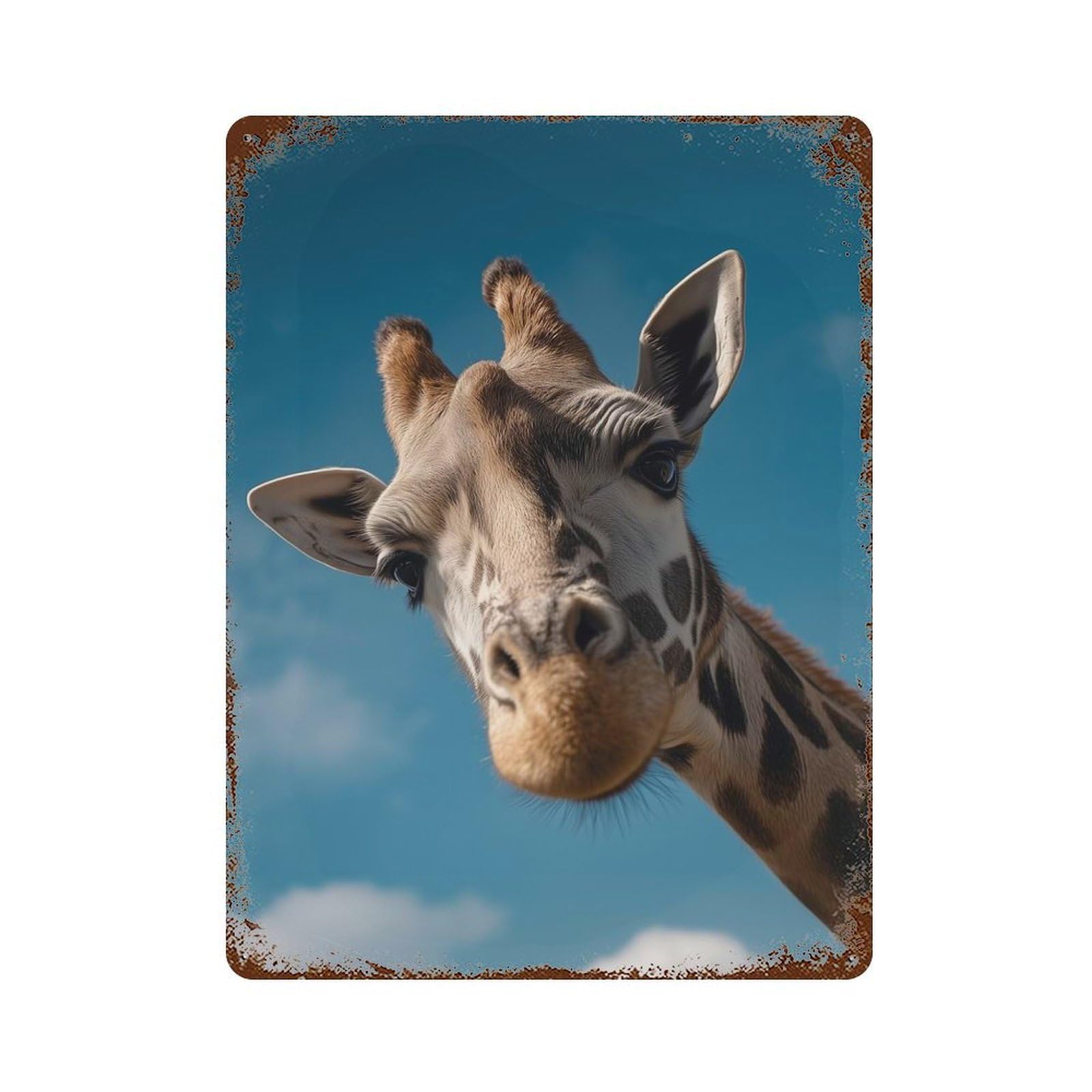 Rust Effect Tin Sign with Giraffe Portrait Against A Blue Sky Design 15.7"x11.8", for Pub, Kitchen And Man Cave Decor, Industrial Home Decor