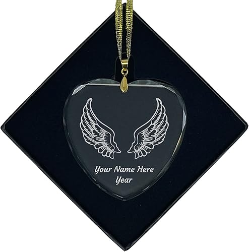 LaserGram Adorno de Navidad, alas de ángel, grabado personalizado incluido (forma de corazón)