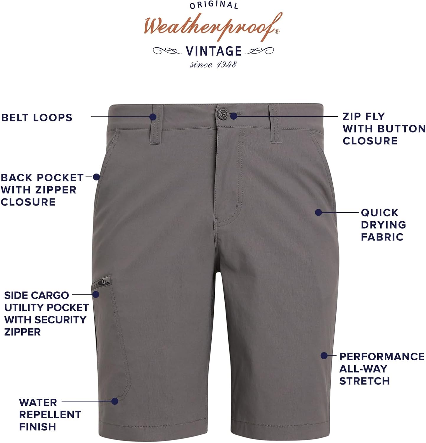 Weatherproof Vintage Mens Casual Shorts, Quick Dry Lightweight Stretch Hiking Shorts with Zipper Pockets - Image 2