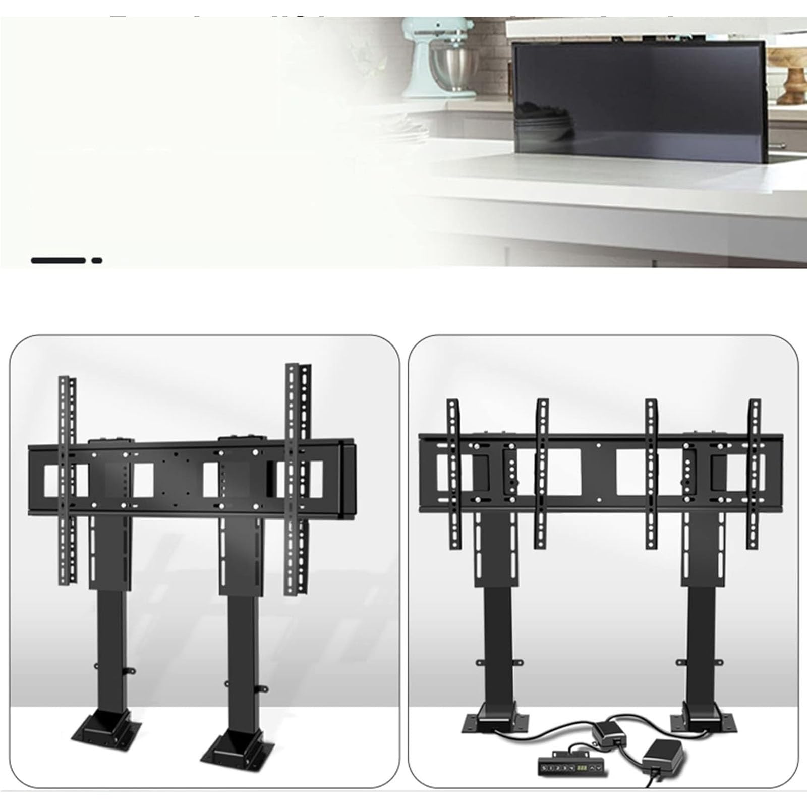 Soporte de Suelo para TV LCD - Elevador eléctrico telescópico para TV, Mecanismo Elevador con Mando a Distancia, Doble Motor, Recorrido de elevación de 120 cm/47,2 p