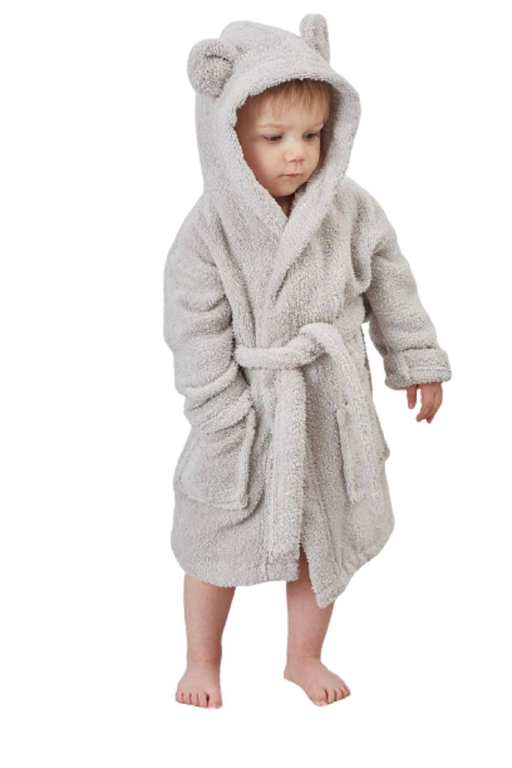 Great Knot Boys Silver Luxury Kids Bath Robe 100% Cotton & Girls Hooded Bathrobe Terry Towelling Dressing Gown Hood With Ears (, 5-6 Year)