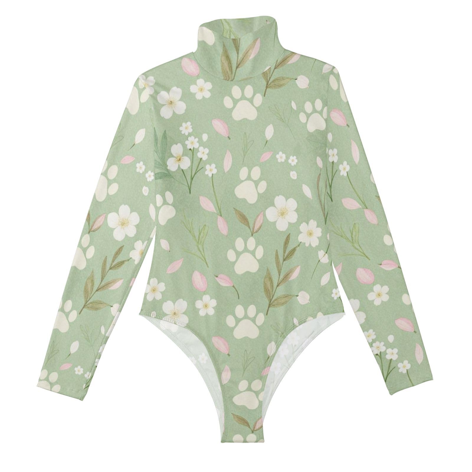 Eotard de manga larga mujer cuello alto estampado lindo con huellas de perro 8