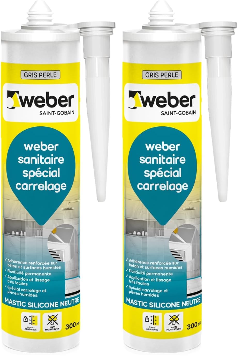 Mastic silicone résistant aux moisissures Weber gris perle 300 ml protection sanitaire durable