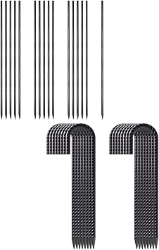 VVOKGO 48 Inches Straight Steel Rebar Stakes 16Pcs and 16 Inches Black Steel J Hook 16Pcs
