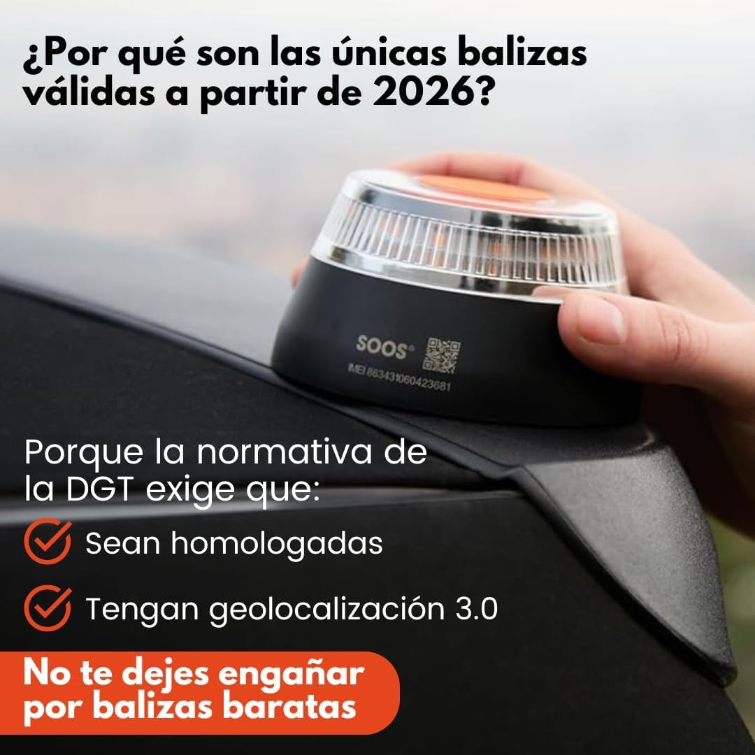 Luz Emergencia V16 Homologada DGT aprovada con Geolocalización, Baliza Coche Conectada DGT 3.0, Datos Incluidos hasta 2038, Kit de Emergencia para coche, obligatoria 2026!
