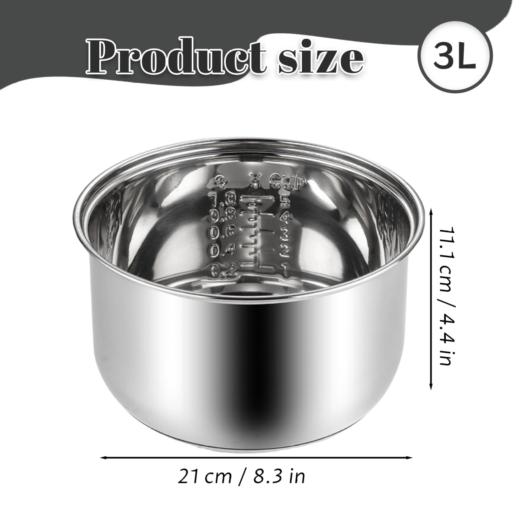 Remplacement de pot de cuiseur à riz, pot intérieur cuiseur à riz, remplacement en acier inoxydable 3L avec conduction d'échelle, lavable au lave-vaisselle épais pour restaurant, intérieur en acie