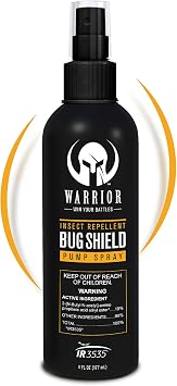 Warrior DEET Free Bug Shield Pump Spray IR3535 Based Insect Repellent Pump Spray Effective Protection & Water-Resistant Bug Repellent Spray for Camping, Hiking & Outdoor Activities - 4 FL OZ