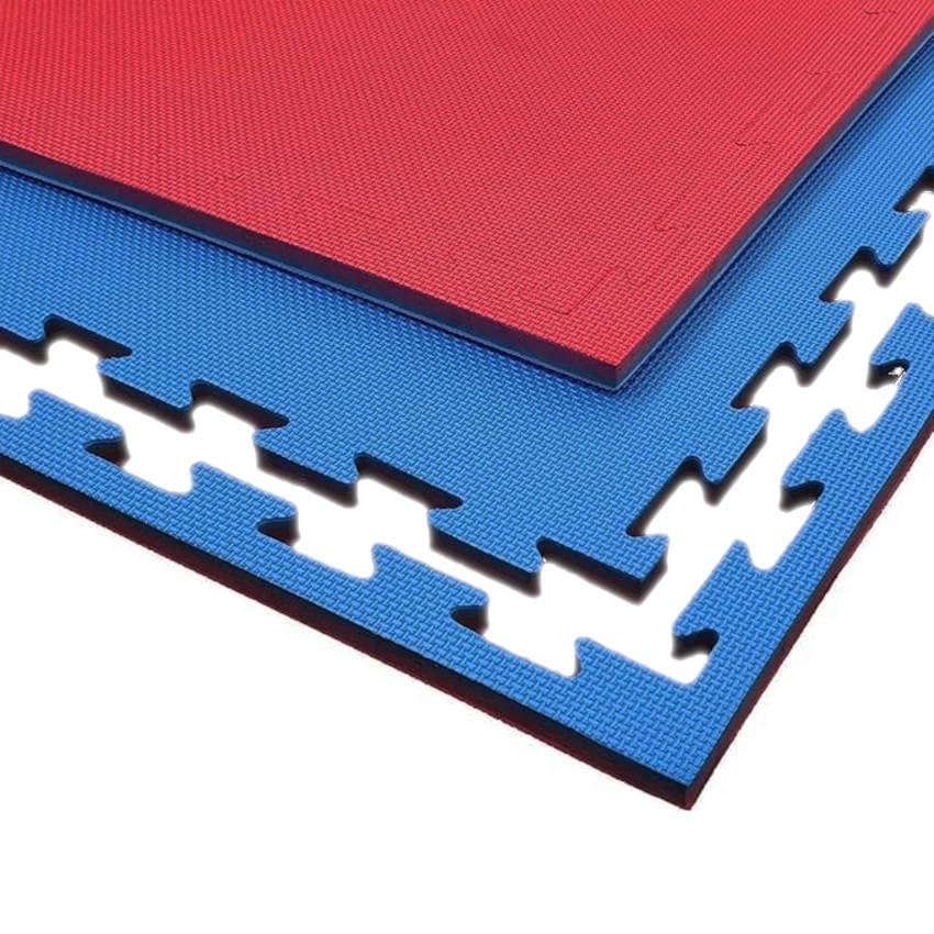 Tatami ad incastro Tatami Sportivi Ad Incastro Rosso/Blu, 100x100x3 cm, con Cornice Perimetrale - Materassino per Palestra, Workout, Ginnastica - Protezione per Pavimenti, Lavabile e Reversibile