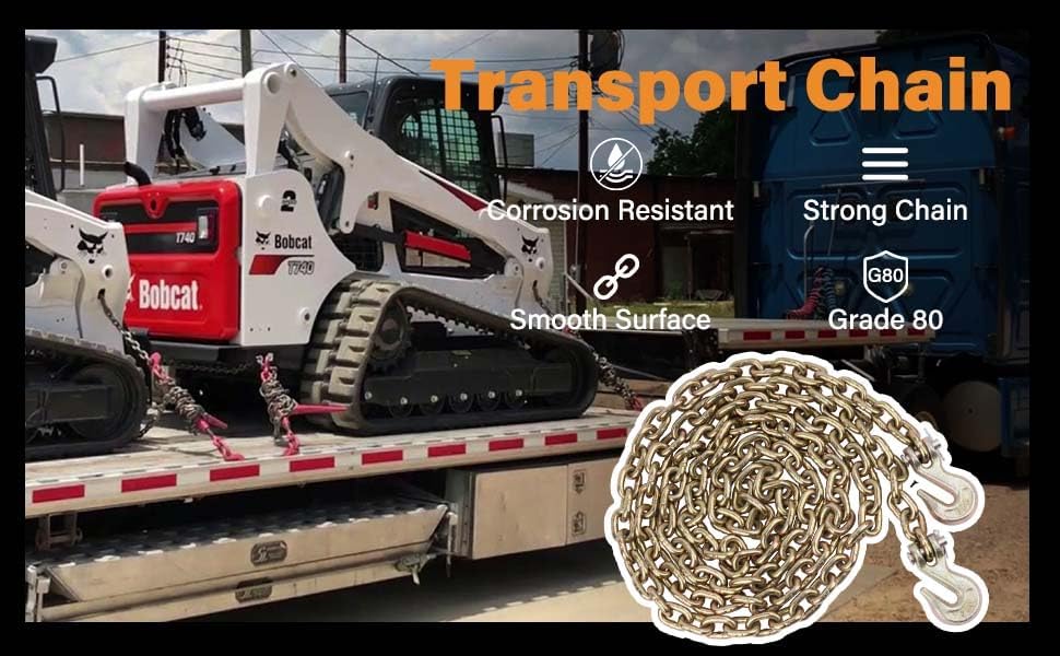Miniatura 7 de Lechansen Cadena de transporte G80 de 516 pulgadas x 10 pies, cadena de remolque con ganchos de agarre clevis de grado 80, cadenas con tensor de