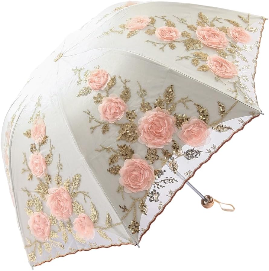 日傘 レース刺繍 uvカット 折りたたみ レディース 遮光 レース 太陽傘 8本骨 刺繍 晴雨兼用 立体な花柄 耐風 軽量 可愛い