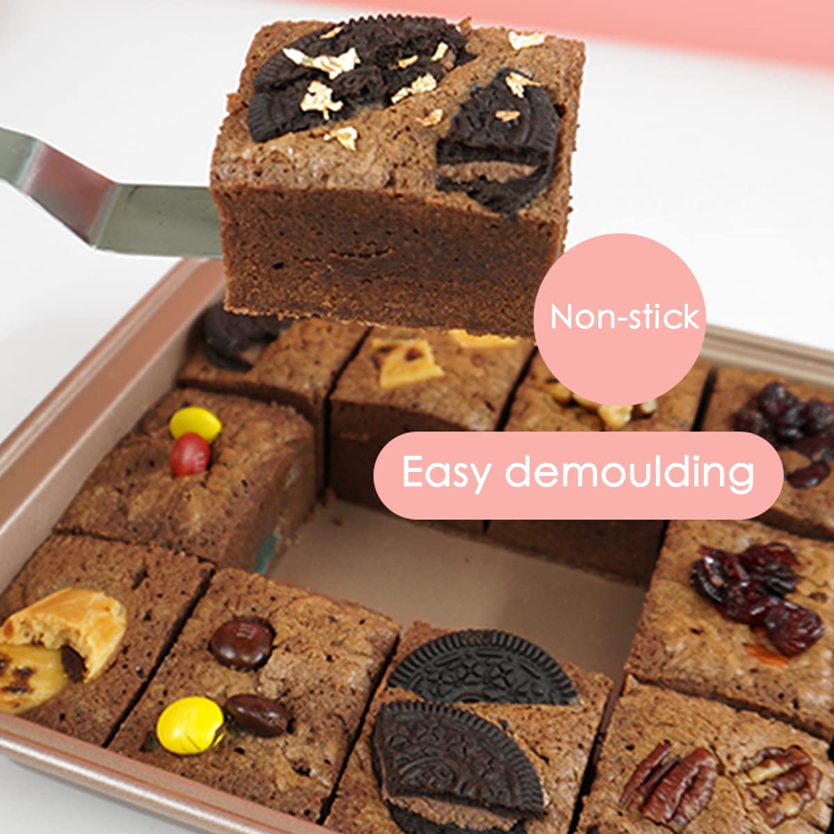 Molde para brownie con divisores, bandeja antiadherente para hornear brownies, bandeja de acero al carbono para hornear 18 piezas con empuñaduras para hornear pan, bandeja cuadrada para hornear