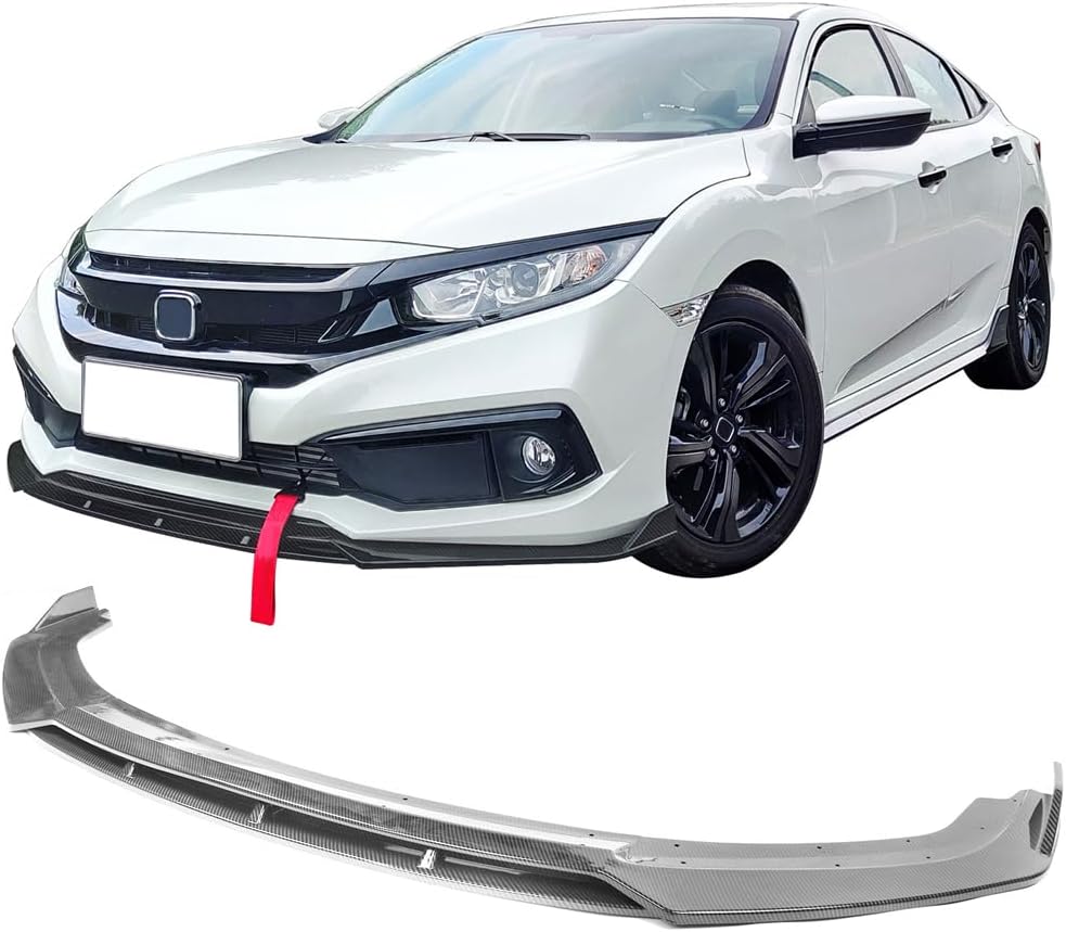 IKON MOTORSPORTS, Front Bumper Lip Compatible with 2019-2021 Honda Civic, V3 Style CFL Carbon Fiber Print Front Lip Chin Spoiler 2PC