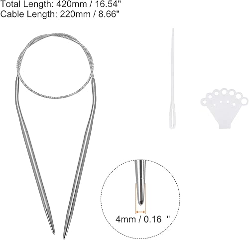 Miniatura 2 de uxcell Kit de agujas circulares, 16.54 pulgadas de largo, 0.157in de diámetro, aguja redonda de acero inoxidable para proyectos hechos a mano, tejer