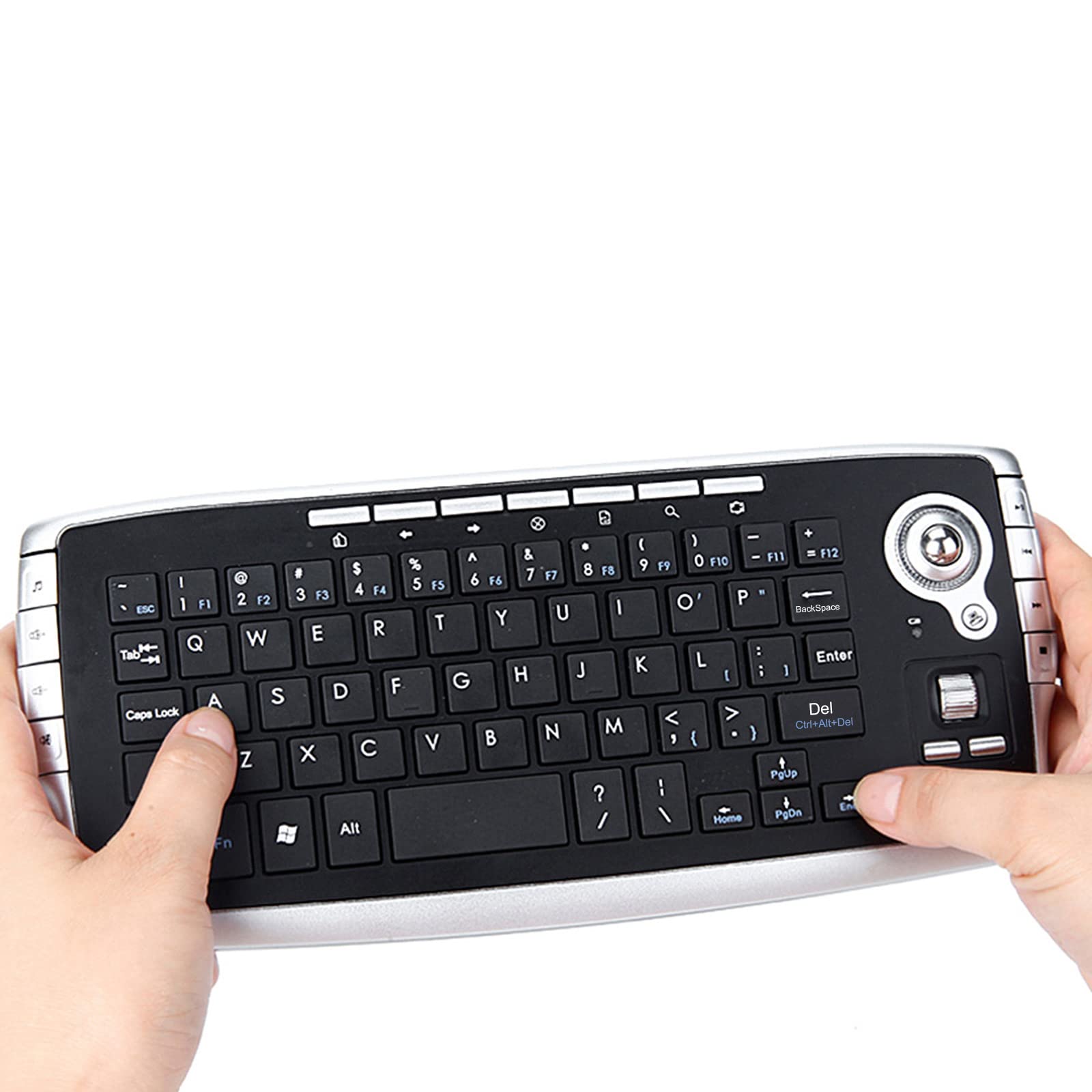 E30 2,4 GHz Tastiera Wireless con Trackball Mouse Ruota di scorrimento Telecomando per Android TV Box Smart TV PC Notebook Argento