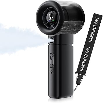 Portable Handheld Misting Fan, 22000RPM High Speed, 50ml Upgraded Water Tank, 100 Speeds Adjustable, LED Display, Rechargeable Mist Cooling Fan for Travel Makeup, Gifts for Women Men black