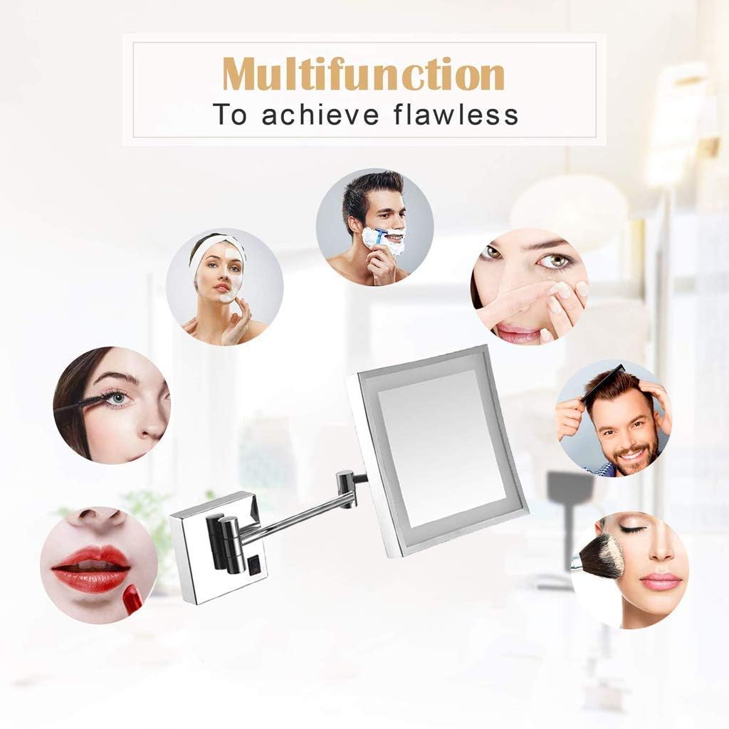 メイクアップ ミラー USB 充電 LED、バスルーム シェービング ミラー 壁掛け、発光 3X 倍率(Antique)