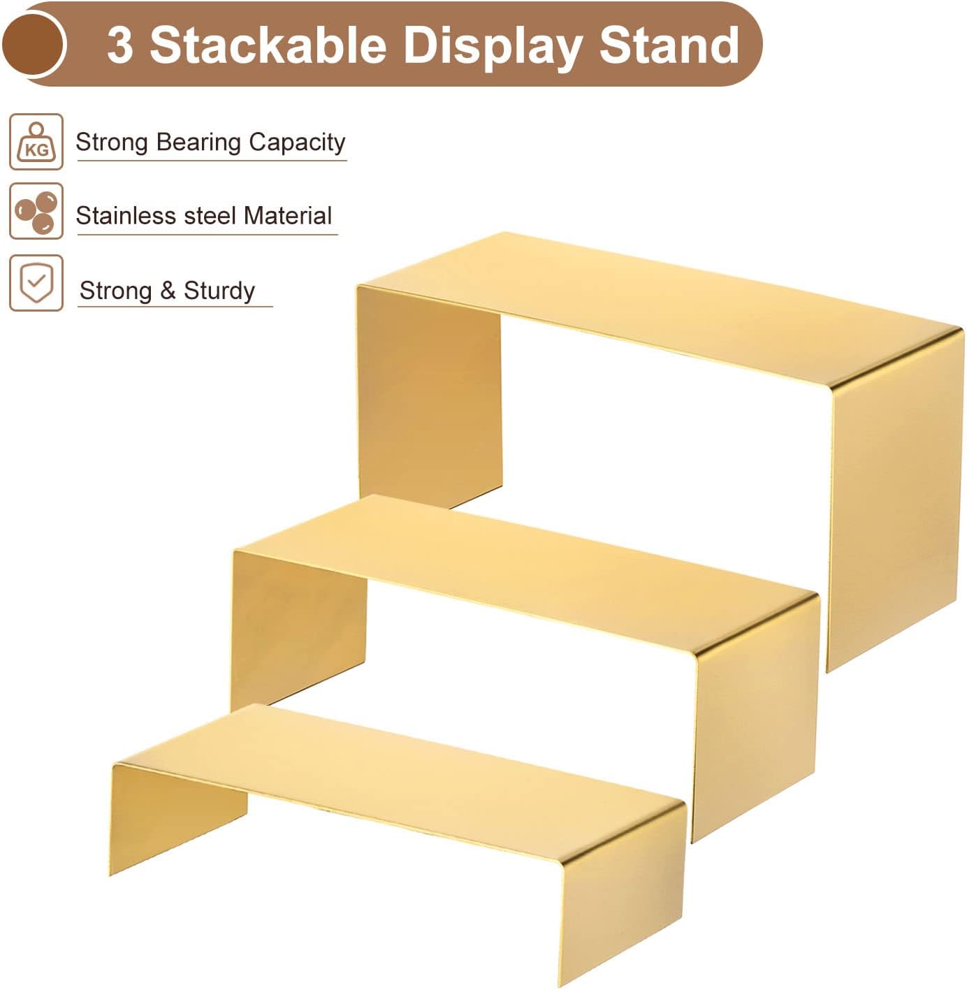 uxcell Purse Display Stand 3 Pack Jewelry Display Riser Metal Shoe Rack for Home Boutique Store - Gold