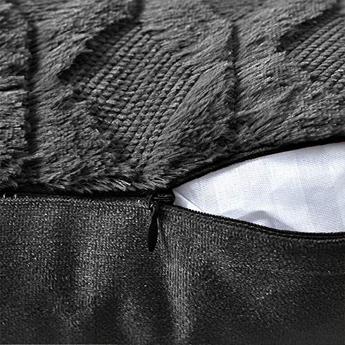 Lhkis Throw Pillow Covers 18X18, Black Decorative Boho Pillow Case Cushion Cover With Velvet Luxury Soft Plush Short Wool For Couch Sofa Bedroom Car, Set Of 2 #TOP3