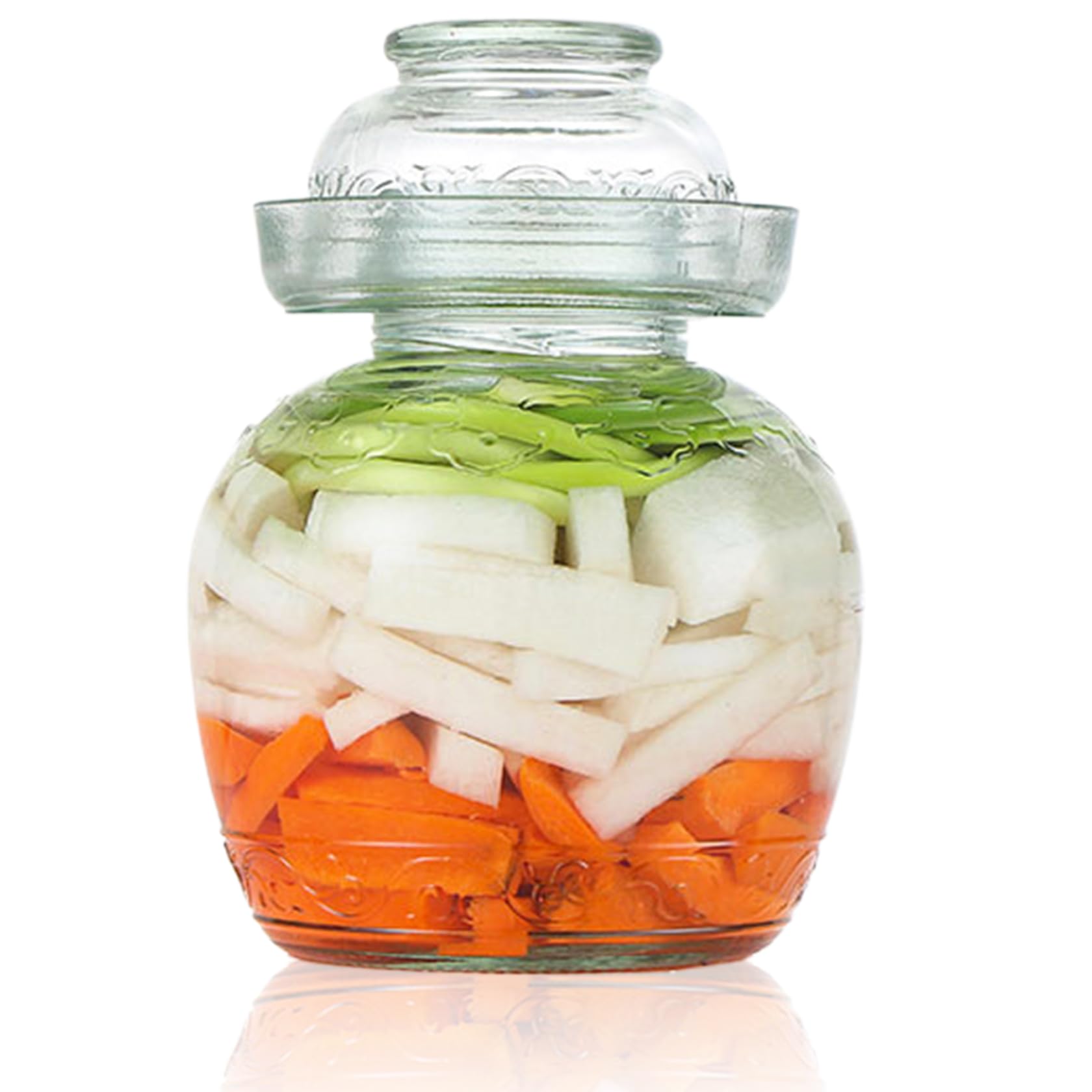 Récipients à Kimchi, Récipient à Cornichons 1, 5 L Pot de Fermentation de Qualité Alimentaire Récipients Kimchi Traditionnels avec Bouchon Bol Pot en Verre Transparent avec Couvercle Kit Ferme
