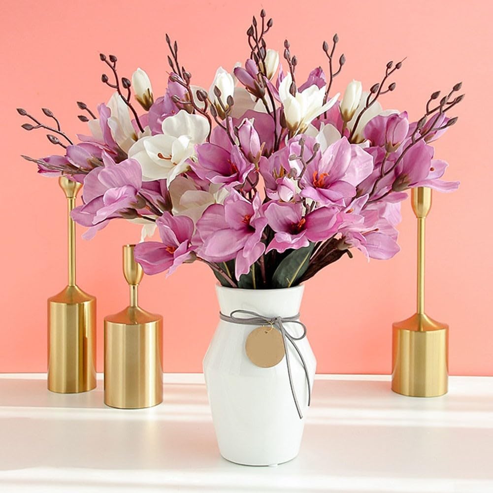 Bouquet de magnolia artificiel 5 broches 20 têtes blanc réaliste