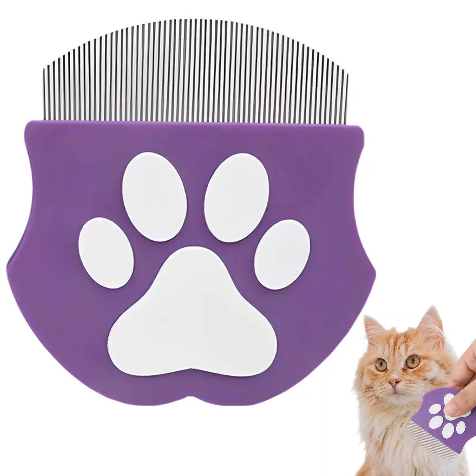 Purple Dog Flea Comb Stainless Steel Pet Grooming Comb, Fine Tooth Flea Comb for Dogs & Cats, Tear Stain Eye Comb Portable Pet Brush for Removing Fleas, Lice & Loose Hair