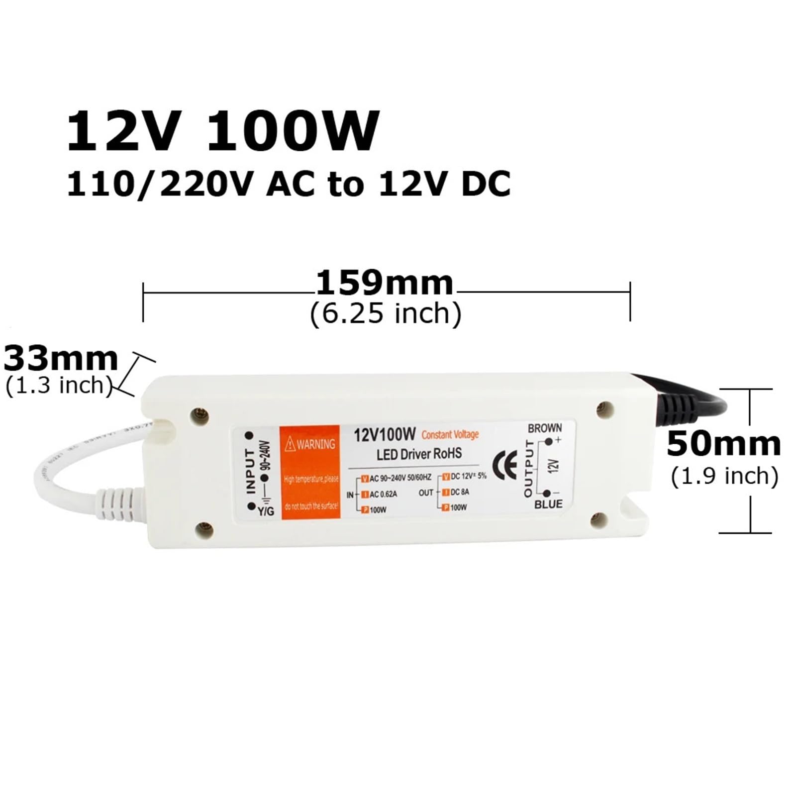 Driver LED 12V AC 110V 220V a alimentatore DC 18W 28W 48W 72W 100W Adattatore 12 Volt Trasformatore for illuminazione a striscia(12V 72W)