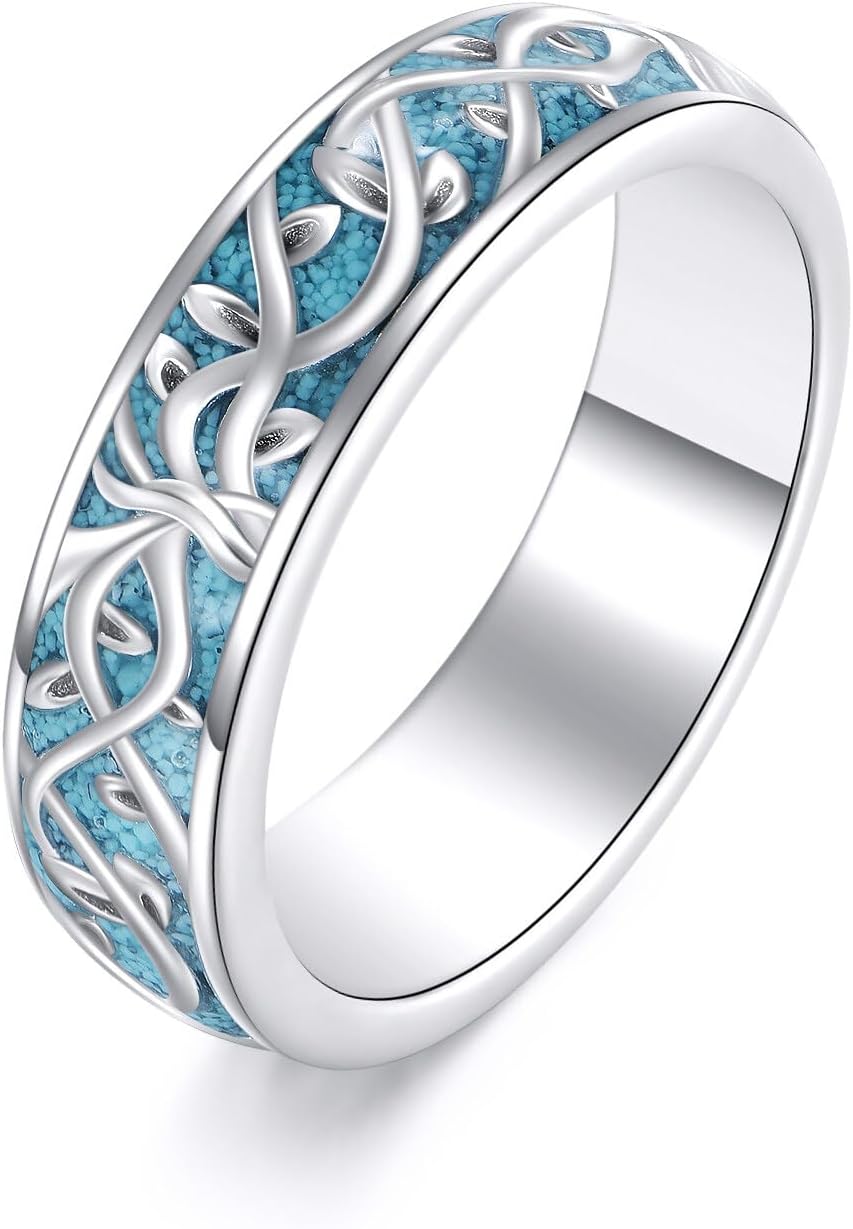 Turquoise Ring 925 Sterling Silver Tree Of Life/Lotus/Butterfly Ring Family Tree Jewelry Gifts For Women Mother Lover
