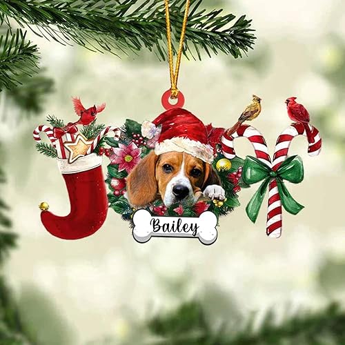 Amantes de los perros de Navidad Beagle Dog Christmas Joy - Adorno colgante de Navidad, adorno personalizado en forma 2D para el árbol de Navidad,